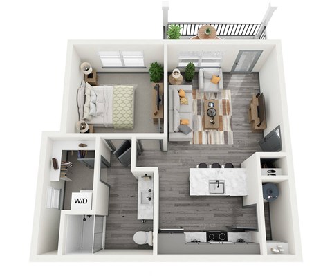 Floor plan for 1 bed, 1 bath, 669 sqft